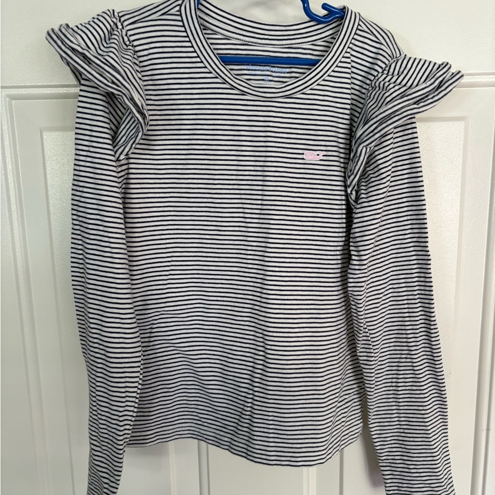 Girls Vineyard Vines Striped Ruffle Long Sleeve Tee- Size M